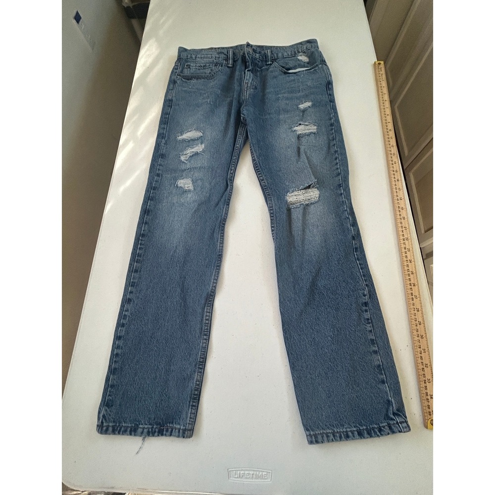 Levi Strauss & Co 502 Regular Taper Jeans Mens W34 L32‎ Blue Distressed Denim